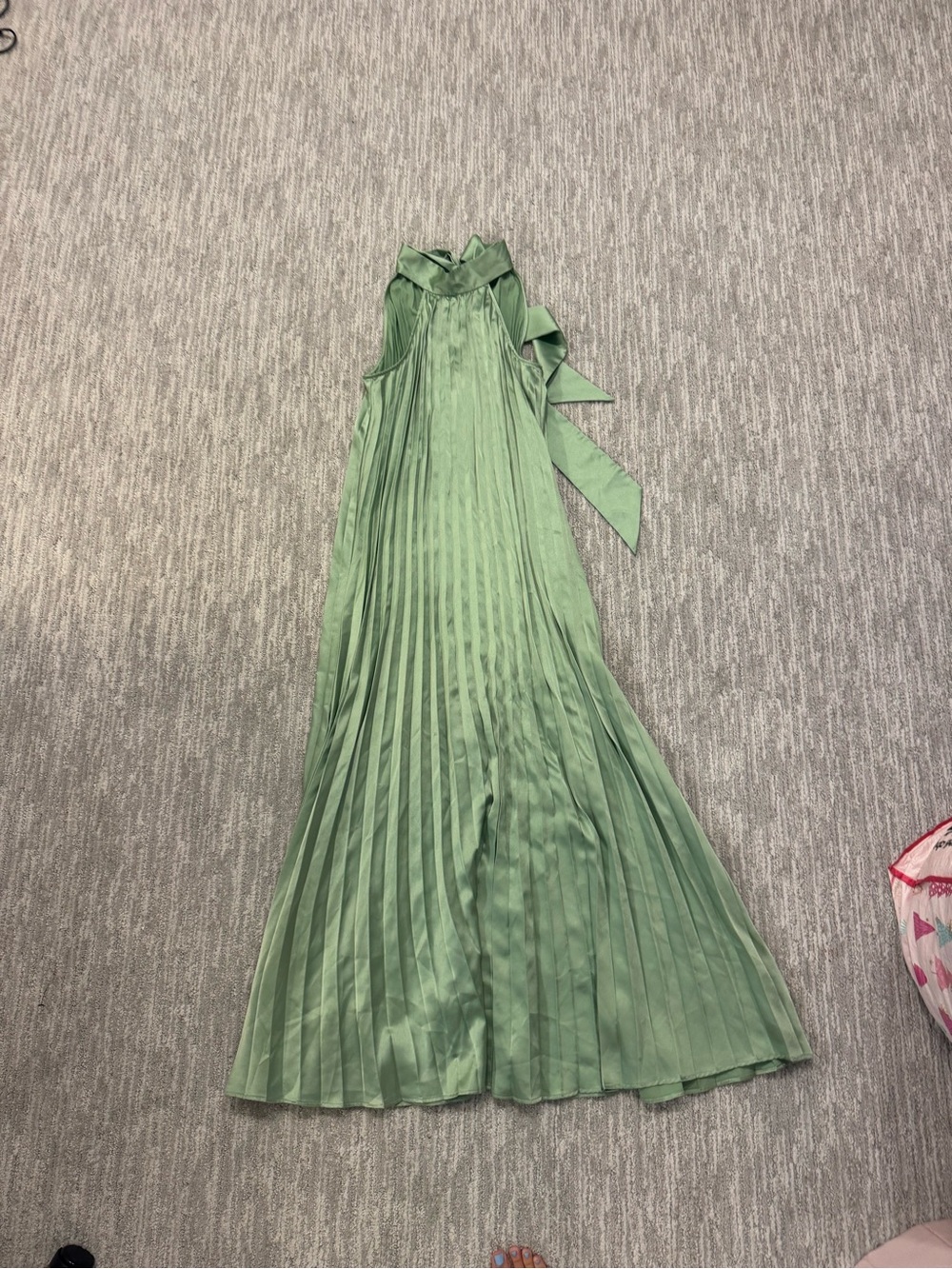 Pleated Halter Maxi Dress with Neck Tie in Sage Green